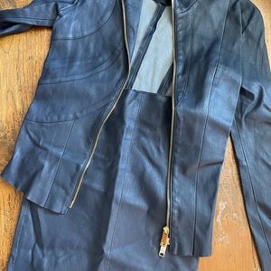 Coco Pari beautiful blue leather skirt suit, XS or XXS.